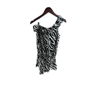 Free 2 Luv Black & White Zebra Print One Shoulder Romper Women's Size Small
